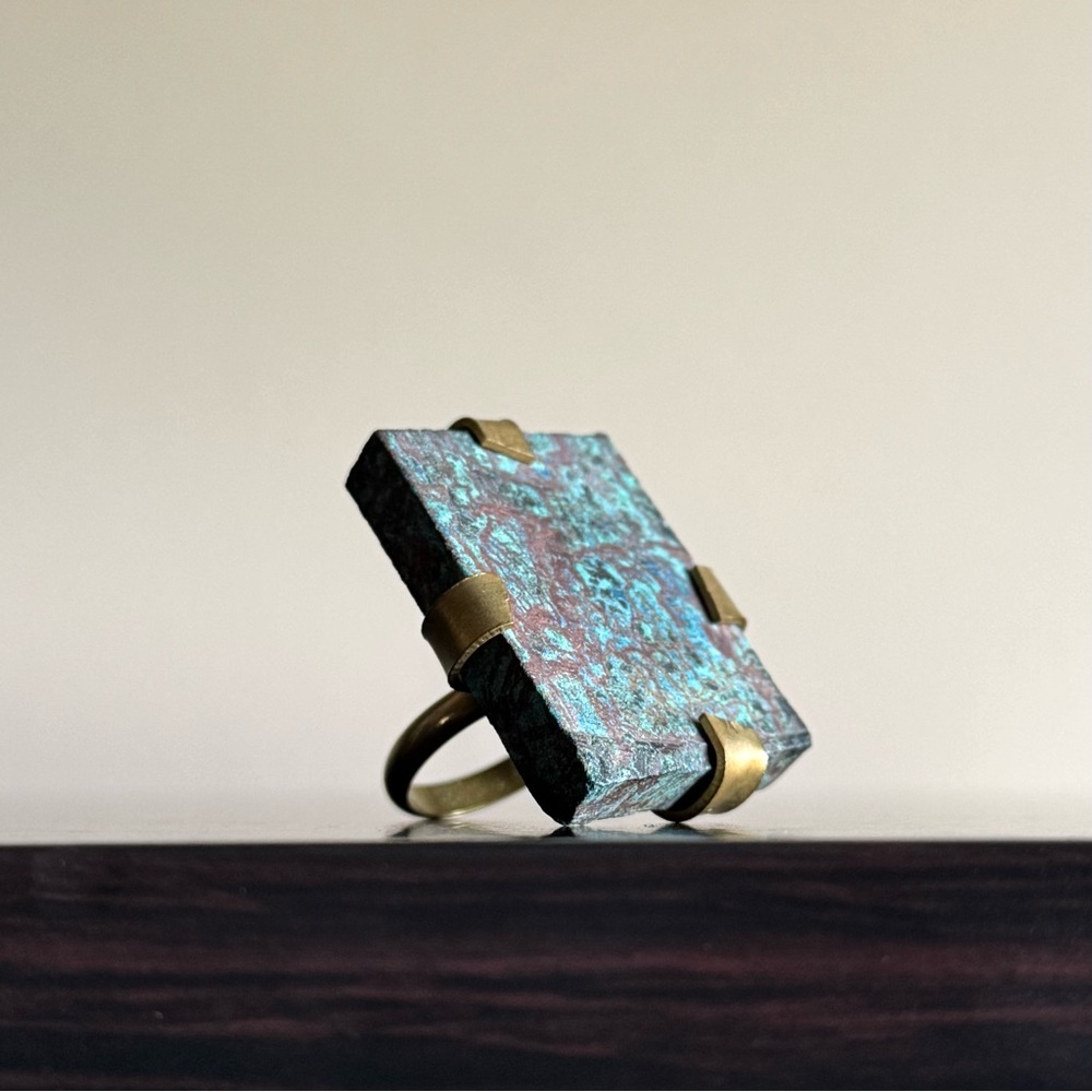 Free People Large Raw Stone Ring - Chrysocolla - Size 6
